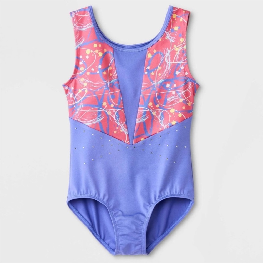 Cat & Jack Girl's Gymnastics 'Scribbles' Pull-On Leotard Periwinkle Blue & Pink